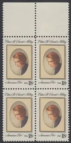 USA Michel 1498 / Scott 1926 postfrisch BLOCK RÄNDER oben - Edna St. Vincent Millay (1892-1950), Dichterin