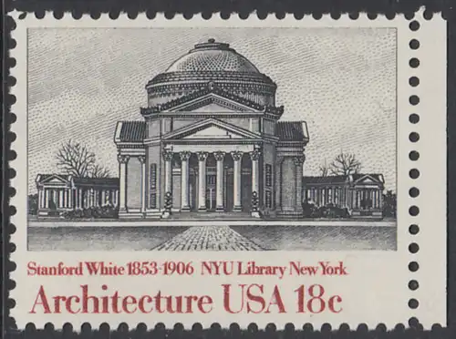 USA Michel 1500 / Scott 1928 postfrisch EINZELMARKE RAND rechts - Amerikanische Architektur: Universitätsbibliothek, New York, NY