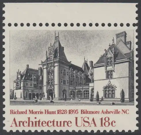 USA Michel 1501 / Scott 1929 postfrisch EINZELMARKE RAND oben - Amerikanische Architektur: Biltmore-Haus in Asheville, NC