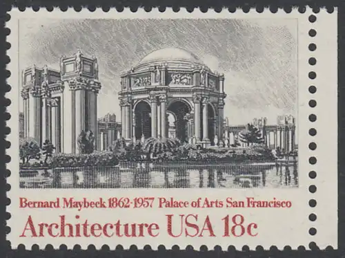 USA Michel 1502 / Scott 1930 postfrisch EINZELMARKE RAND rechts - Amerikanische Architektur: Kunstmuseum San Francisco, CA 