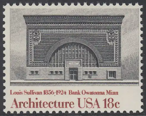 USA Michel 1503 / Scott 1931 postfrisch EINZELMARKE - Amerikanische Architektur: Bankgebäude in Owatonna, MN 
