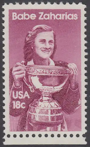 USA Michel 1504 / Scott 1932 postfrisch EINZELMARKE RAND unten - Sportler: Mildred D. -Babe- Zaharias (1911-1956), Basketball- und Golfspielerin