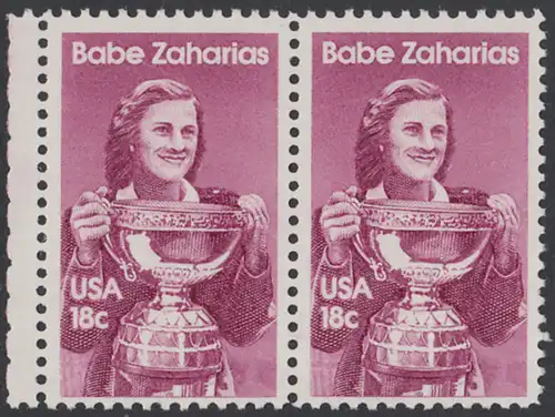 USA Michel 1504 / Scott 1932 postfrisch horiz.PAAR RAND links - Sportler: Mildred D. -Babe- Zaharias (1911-1956), Basketball- und Golfspielerin