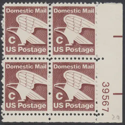USA Michel 1507 / Scott 1946 postfrisch PLATEBLOCK ECKRAND unten rechts m/ Platten-# 39567 - Adler - Emblem der US-Post