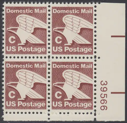 USA Michel 1507 / Scott 1946 postfrisch PLATEBLOCK ECKRAND unten rechts m/ Platten-# 39566 - Adler - Emblem der US-Post