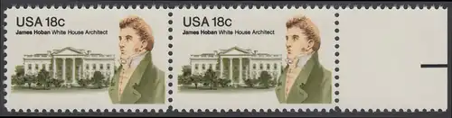 USA Michel 1509 / Scott 1935 postfrisch horiz.PAAR RAND rechts - James Hoban (1762-1831), Architekt des Weißen Hauses