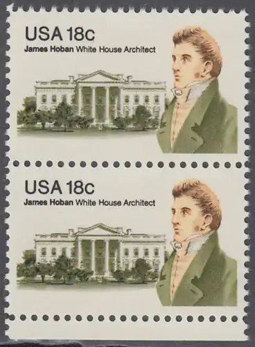USA Michel 1509 / Scott 1935 postfrisch vert.PAAR RAND unten - James Hoban (1762-1831), Architekt des Weißen Hauses