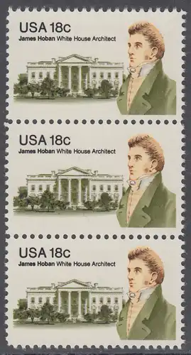 USA Michel 1509 / Scott 1935 postfrisch vert.STRIP(3) - James Hoban (1762-1831), Architekt des Weißen Hauses
