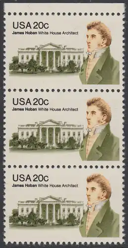 USA Michel 1510 / Scott 1936 postfrisch vert.STRIP(3) RAND oben - James Hoban (1762-1831), Architekt des Weißen Hauses