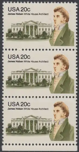 USA Michel 1510 / Scott 1936 postfrisch vert.STRIP(3) RAND unten - James Hoban (1762-1831), Architekt des Weißen Hauses