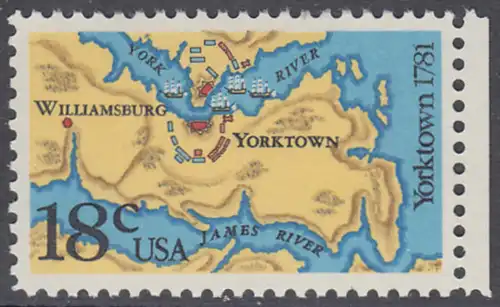 USA Michel 1511 / Scott 1937 postfrisch EINZELMARKE RAND rechts - 200. Jahrestag der Schlachten von Yorktown und vor der Chesapeake Bay