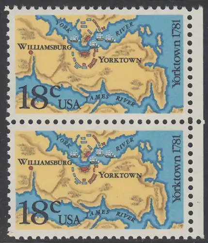 USA Michel 1511 / Scott 1937 postfrisch vert.PAAR RÄNDER rechts - 200. Jahrestag der Schlachten von Yorktown und vor der Chesapeake Bay
