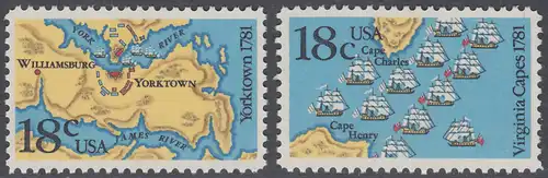 USA Michel 1511-1512 / Scott 1937-1938 postfrisch SATZ(2) EINZELMARKEN - 200. Jahrestag der Schlachten von Yorktown und vor der Chesapeake Bay
