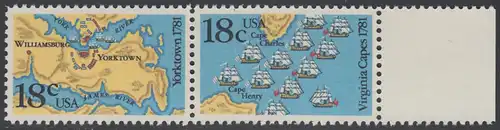 USA Michel 1511-1512 / Scott 1937-1938 postfrisch horiz.PAAR RAND rechts - 200. Jahrestag der Schlachten von Yorktown und vor der Chesapeake Bay