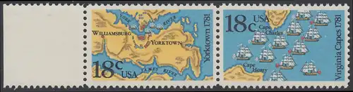 USA Michel 1511-1512 / Scott 1937-1938 postfrisch horiz.PAAR RAND links - 200. Jahrestag der Schlachten von Yorktown und vor der Chesapeake Bay