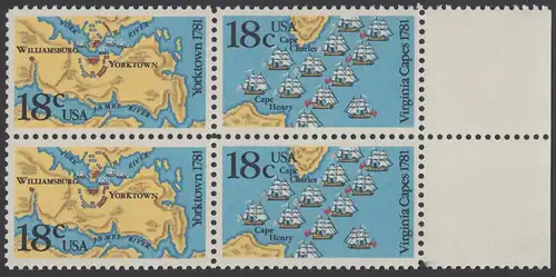 USA Michel 1511-1512 / Scott 1937-1938 postfrisch BLOCK RÄNDER rechts - 200. Jahrestag der Schlachten von Yorktown und vor der Chesapeake Bay