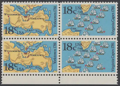 USA Michel 1511-1512 / Scott 1937-1938 postfrisch BLOCK RÄNDER unten - 200. Jahrestag der Schlachten von Yorktown und vor der Chesapeake Bay