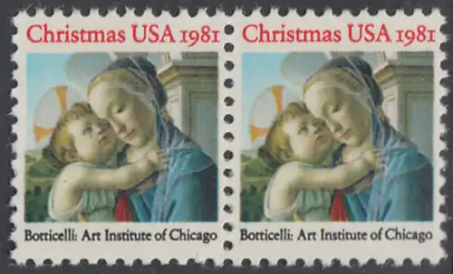 USA Michel 1513 / Scott 1939 postfrisch horiz.PAAR - Weihnachten: Madonna und Kind