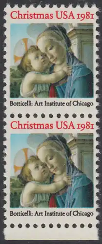 USA Michel 1513 / Scott 1939 postfrisch vert.PAAR RAND unten - Weihnachten: Madonna und Kind
