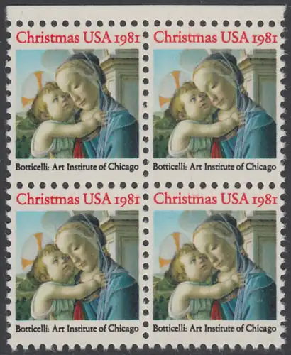 USA Michel 1513 / Scott 1939 postfrisch BLOCK RÄNDER oben - Weihnachten: Madonna und Kind