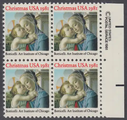 USA Michel 1513 / Scott 1939 postfrisch BLOCK RÄNDER rechts m/ copyright system (a1) - Weihnachten: Madonna und Kind