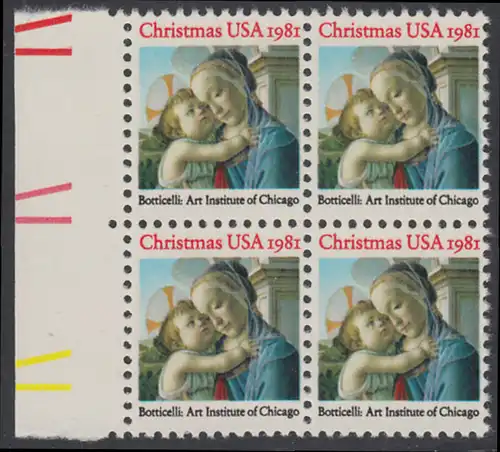 USA Michel 1513 / Scott 1939 postfrisch BLOCK RÄNDER links - Weihnachten: Madonna und Kind