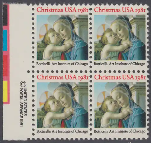 USA Michel 1513 / Scott 1939 postfrisch BLOCK RÄNDER links m/ copyright system (a2) - Weihnachten: Madonna und Kind