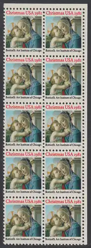 USA Michel 1513 / Scott 1939 postfrisch vert.BLOCK(10) ECKRAND oben rechts - Weihnachten: Madonna und Kind