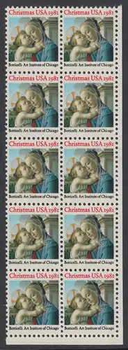 USA Michel 1513 / Scott 1939 postfrisch vert.BLOCK(10) ECKRAND unten rechts - Weihnachten: Madonna und Kind