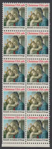 USA Michel 1513 / Scott 1939 postfrisch vert.BLOCK(10) RÄNDER unten - Weihnachten: Madonna und Kind