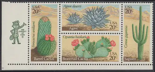 USA Michel 1517-1520 / Scott 1942-1945 postfrisch ZIP-BLOCK (ll) - Wüstenpflanzen