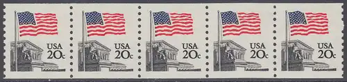 USA Michel 1522C / Scott 1895 postfrisch horiz.STRIP(5 / coils) - Flagge, Gebäude des obersten Bundesgerichts