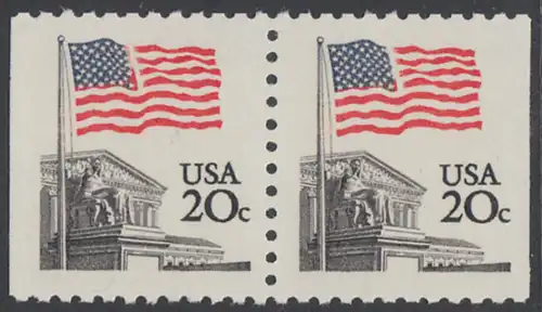 USA Michel 1522D / Scott 1896 postfrisch horiz.PAAR RAND (rechts & links ungezähnt) - Flagge, Gebäude des obersten Bundesgerichts
