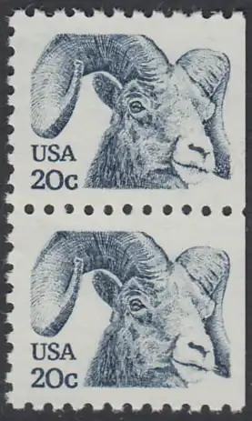 USA Michel 1523 / Scott 1949 postfrisch vert.PAAR (rechts ungezähnt) - Tiere: Dickhornschaf