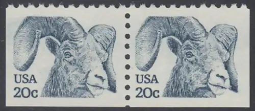 USA Michel 1523 / Scott 1949 postfrisch horiz.PAAR (unten ungezähnt) - Tiere: Dickhornschaf