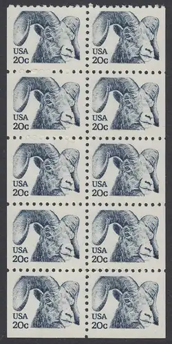USA Michel 1523 / Scott 1949a postfrisch Markenheftchenblatt(10) - Tiere: Dickhornschaf
