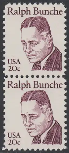 USA Michel 1524 / Scott 1860 postfrisch vert.PAAR - Amerikanische Persönlichkeiten: Ralph J. Bunche (1904-1971), Diplomat, Friedensnobelpreis 1950