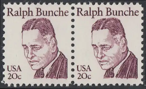 USA Michel 1524 / Scott 1860 postfrisch horiz.PAAR - Amerikanische Persönlichkeiten: Ralph J. Bunche (1904-1971), Diplomat, Friedensnobelpreis 1950