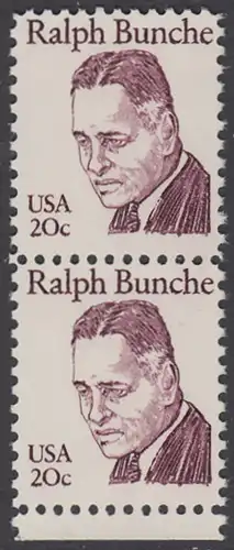 USA Michel 1524 / Scott 1860 postfrisch vert.PAAR RAND unten - Amerikanische Persönlichkeiten: Ralph J. Bunche (1904-1971), Diplomat, Friedensnobelpreis 1950