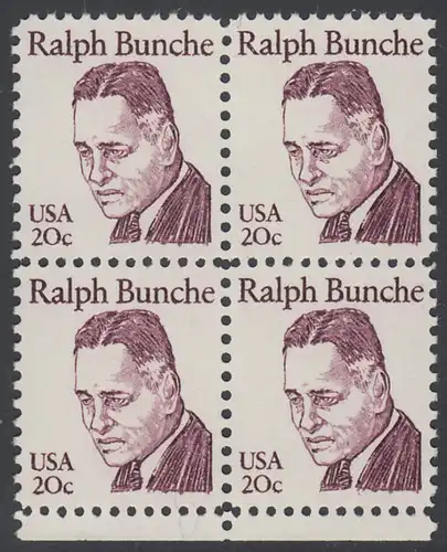 USA Michel 1524 / Scott 1860 postfrisch BLOCK RÄNDER unten - Amerikanische Persönlichkeiten: Ralph J. Bunche (1904-1971), Diplomat, Friedensnobelpreis 1950