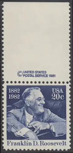 USA Michel 1527 / Scott 1950 postfrisch EINZELMARKE RAND oben m/ copyright symbol - Franklin D. Roosevelt (1882-1945), 32. Präsident der Vereinigten Staaten