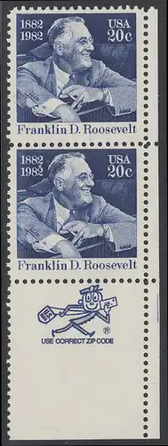 USA Michel 1527 / Scott 1950 postfrisch vert.PAAR ECKRAND unten rechts m/ ZIP-Emblem - Franklin D. Roosevelt (1882-1945), 32. Präsident der Vereinigten Staaten