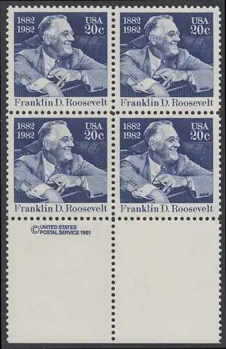 USA Michel 1527 / Scott 1950 postfrisch BLOCK RÄNDER unten m/ copyright symbol - Franklin D. Roosevelt (1882-1945), 32. Präsident der Vereinigten Staaten