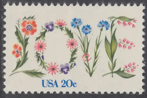 USA Michel 1528 / Scott 1951 postfrisch EINZELMARKE - Valentinstag: Blumen bilden das Wort LOVE