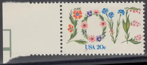 USA Michel 1528 / Scott 1951 postfrisch EINZELMARKE RAND links (a2) - Valentinstag: Blumen bilden das Wort LOVE