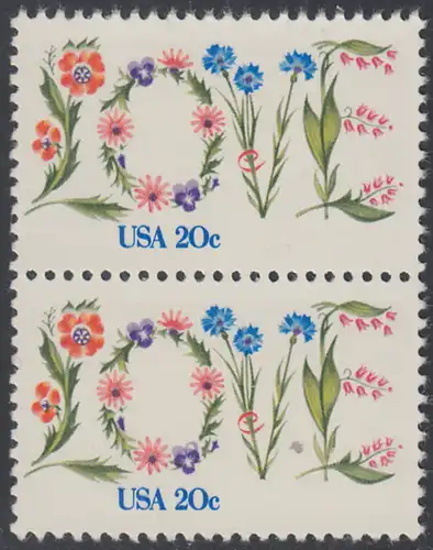 USA Michel 1528 / Scott 1951 postfrisch vert.PAAR - Valentinstag: Blumen bilden das Wort LOVE