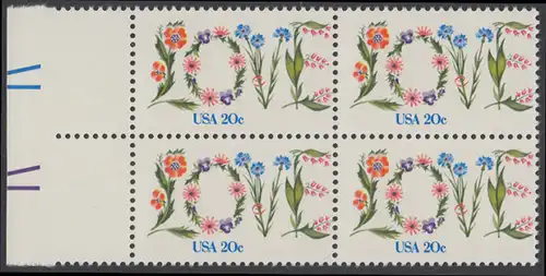 USA Michel 1528 / Scott 1951 postfrisch BLOCK RÄNDER links (a1) - Valentinstag: Blumen bilden das Wort LOVE