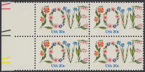 USA Michel 1528 / Scott 1951 postfrisch BLOCK RÄNDER links (a2) - Valentinstag: Blumen bilden das Wort LOVE