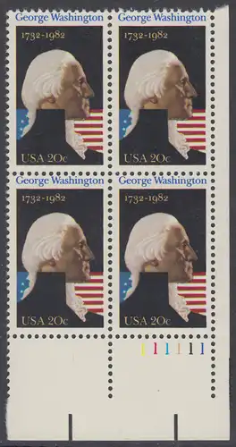 USA Michel 1530 / Scott 1952 postfrisch PLATEBLOCK ECKRAND unten rechts m/ Platten-# 111111 - George Washington (1732-1799), 1. Präsident
