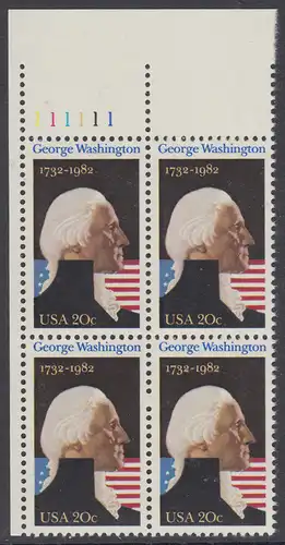 USA Michel 1530 / Scott 1952 postfrisch PLATEBLOCK ECKRAND oben links m/ Platten-# 111111 - George Washington (1732-1799), 1. Präsident